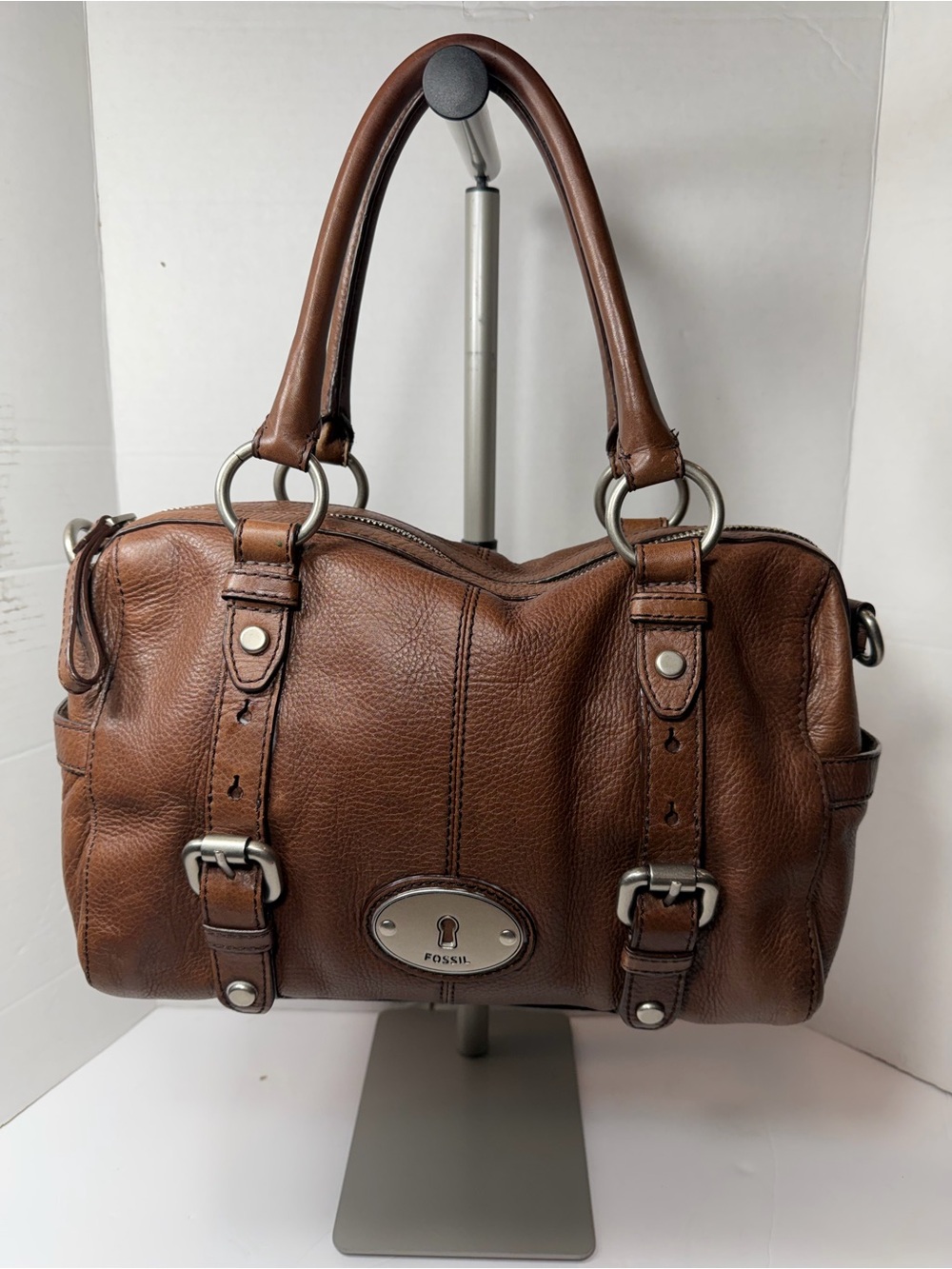 Vintage Fossil Maddox Satchel brown Pebbled Leather good condition no strap